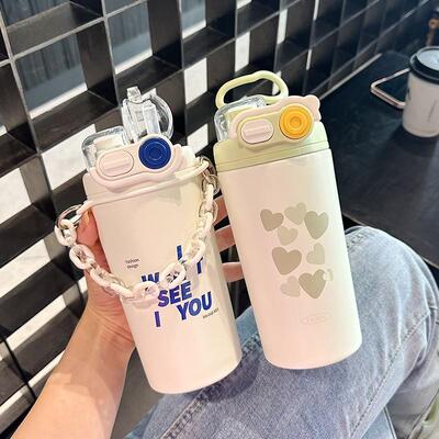 保温杯女生316便携吸管杯高颜值夏天保冷新款带茶隔儿童双饮杯子