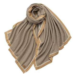 SUCHU素雏 欧货潮流精纺山羊绒围巾异色边斜纹千鸟格披肩秋冬女厚