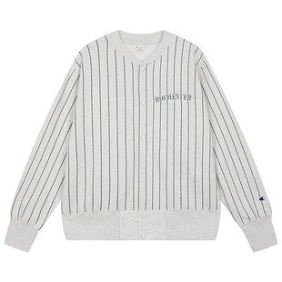 Champion冠军针织外套男25冬季新款落肩加绒条纹美式开衫女复古秋