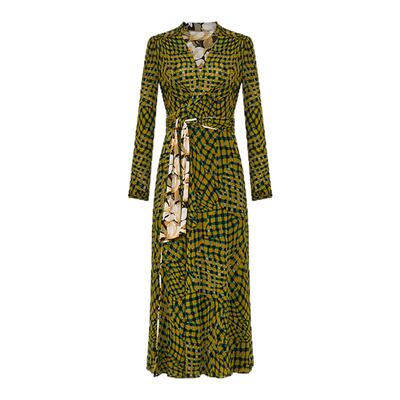 [双面穿]DVF2026早春新款云朵花卉浮动格纹弹力网纱裹身裙DW4T008