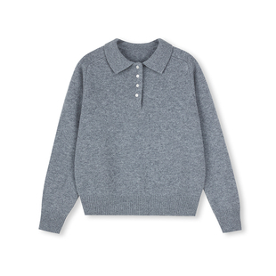 PRE PREWORKS摩登复古 慵懒感100%羊毛宽松长袖Polo领针织衫毛衣