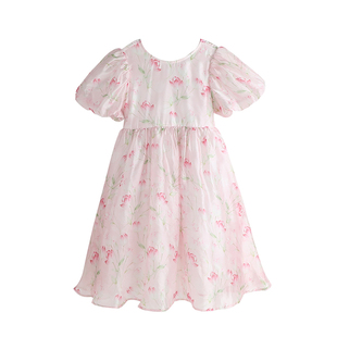 布丁哈鲁夏装女童法式长裙2026夏季新款儿童休闲公主碎花连衣裙