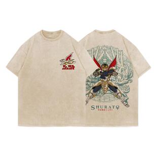 TEE7-日系动漫天空战记修罗王一平复古印花做旧宽松纯棉T恤