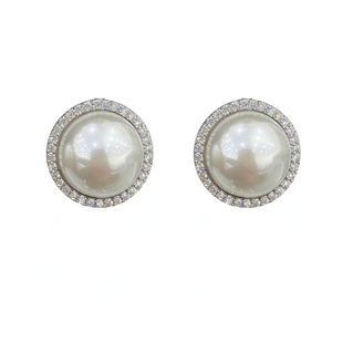 CrayonX简约经典款珍珠耳钉女钻石围镶圆形气质小众高级耳环