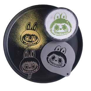 4寸拉布布labubu咖啡拉花撒粉模具 蛋糕甜点印花模喷花板 可定制