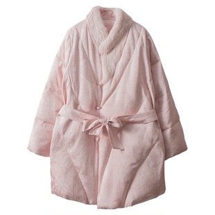 丝艺国标90绒水貂毛新中式国风提花羽绒服女系带收腰冬季保暖外套