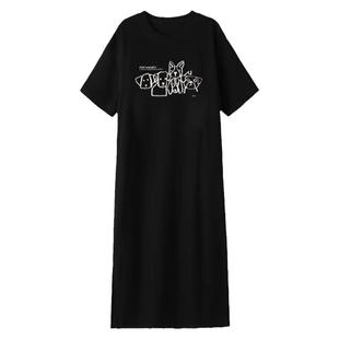 高个子长款2025新款大码胖mm夏装T恤裙子纯棉宽松及踝短袖连衣裙