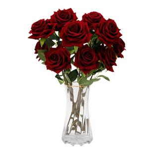 仿真玫瑰花情人节塑料花束家居摆件假花客厅餐桌插花干花摆设装饰