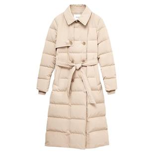 MESUX米岫新品系带双排扣风衣式白鹅绒长款羽绒服MMWUL405