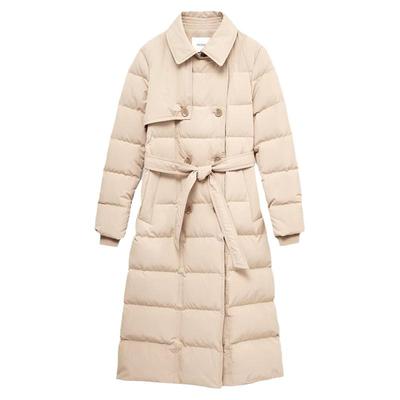 MESUX米岫新品系带双排扣风衣式白鹅绒长款羽绒服MMWUL405