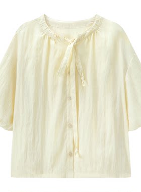 PrairiePulse莱赛尔系带短袖衬衫女26夏季新款小清新休闲梭织外套