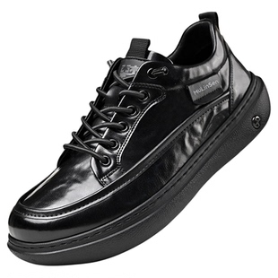 木林森2026新款男鞋真皮厚底耐磨休闲皮鞋黑色系带软底百搭商务鞋