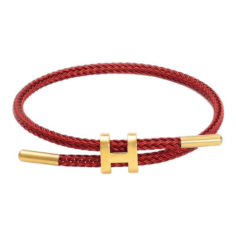 钢丝绳幸运手链防水耐磨可调节3D硬金H型钛钢手镯 Lucky bracelet