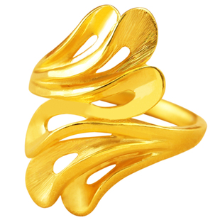 时尚黄金戒指盛开花朵女戒3D硬金足金树叶指环女款简约结婚送礼