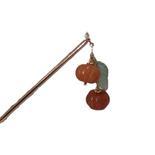 可爱橙色南瓜吊坠发簪新中式现代俏皮日常发饰小众通勤