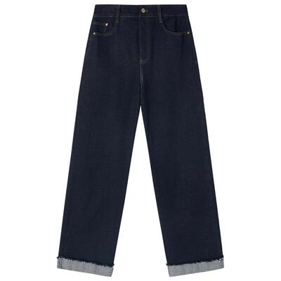 谜底直筒牛仔裤长裤2025年冬季新品百搭毛边裤脚外翻女254MJ1464