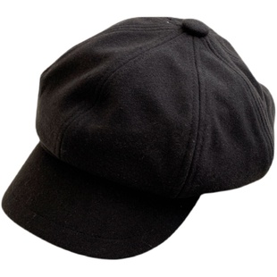 日系甜美复古黑色百搭毛呢八角帽子女秋冬季文艺画家报童帽显脸小