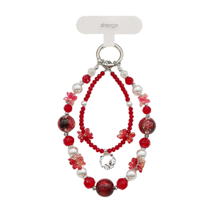 手机链挂绳短款琉璃花水晶珍珠双链轻奢高级感手工串珠挂件壳结实