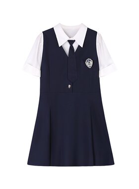 假两件拼接翻领收腰显瘦女连衣裙