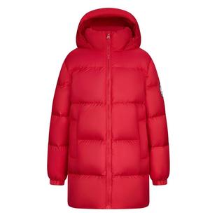 红豆童装中长款羽绒服女童男童连帽保暖外套黑色秋冬季加厚外套Y
