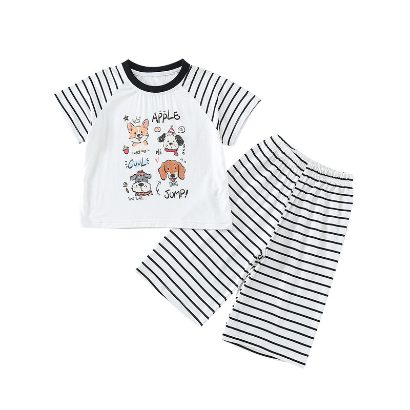 男童莫代尔夏季条纹家居服套装