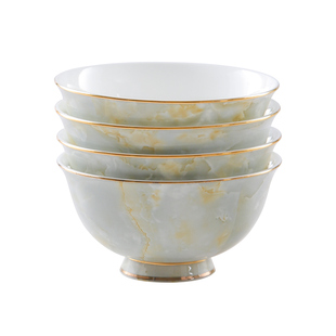 骨瓷碗10个套装家用吃饭碗4.5英寸小碗大理石纹餐具高脚碗汤碗