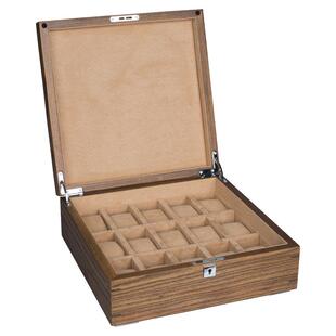 夭桃（饰品）榆木纯实木质手表盒15表位机械表珠宝收纳收藏盒带锁