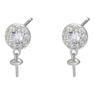 S925纯银耳钉DIY手工饰品女新款简约小巧微镶珍珠耳环配件感轻奢