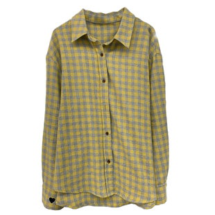 韩系磨毛加厚格子衬衫女爱心刺绣叠穿纯棉衬衣2025冬季宽松上衣