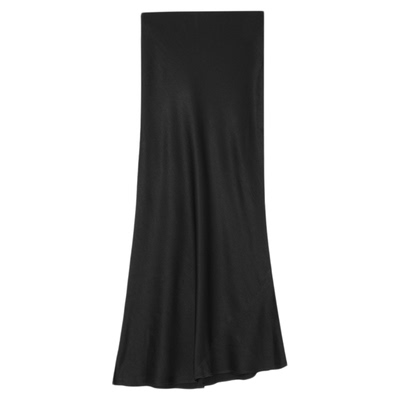 中腰松紧腰垂感黑色半身裙