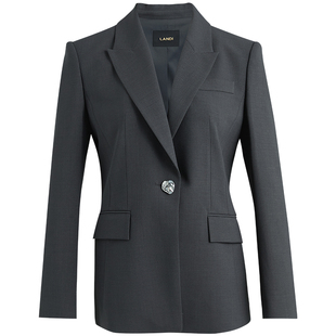 [高智复古]LANDI深青灰高级感收腰通勤西服外套女套装2025秋新品