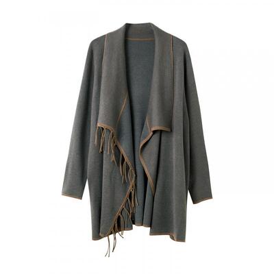 宝诗黎中长款流苏针织外套