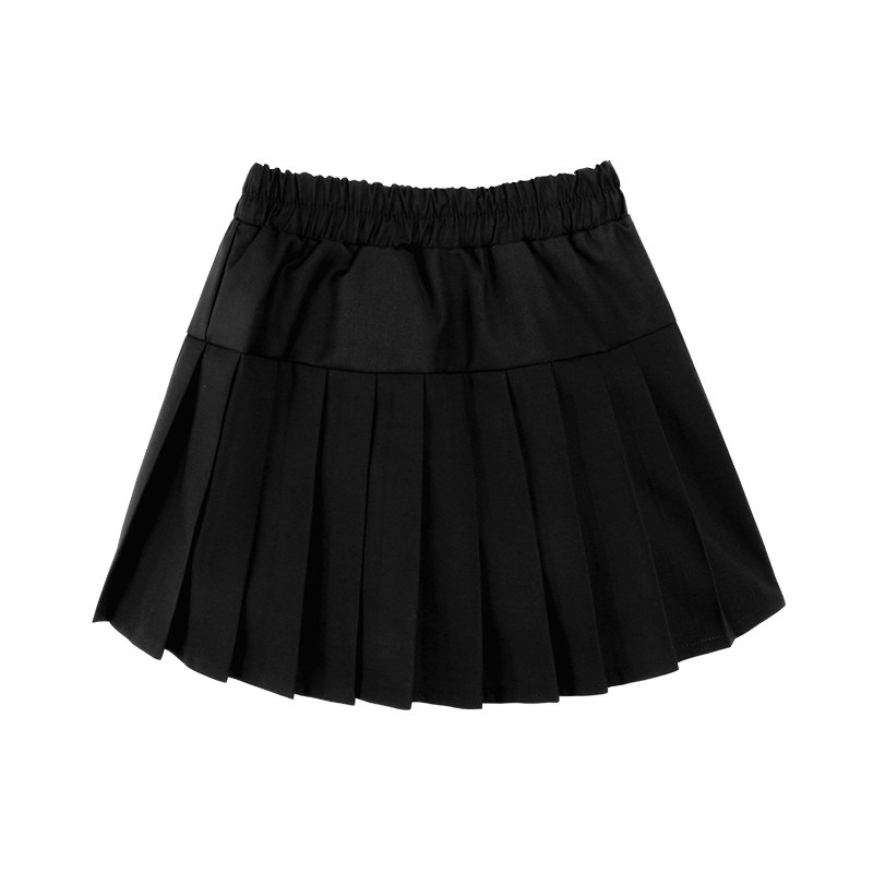女童校服裙班服裙子春秋百褶短裙垂感夏裙中大童黑色灰色百褶半裙