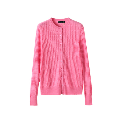 日神中老年圆领绞花外搭羊绒开衫