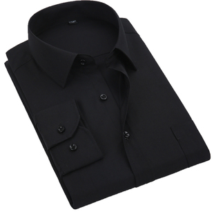 爸爸装中年男士长袖衬衫中老年人男工作服的确良衬衣宽松春秋薄款