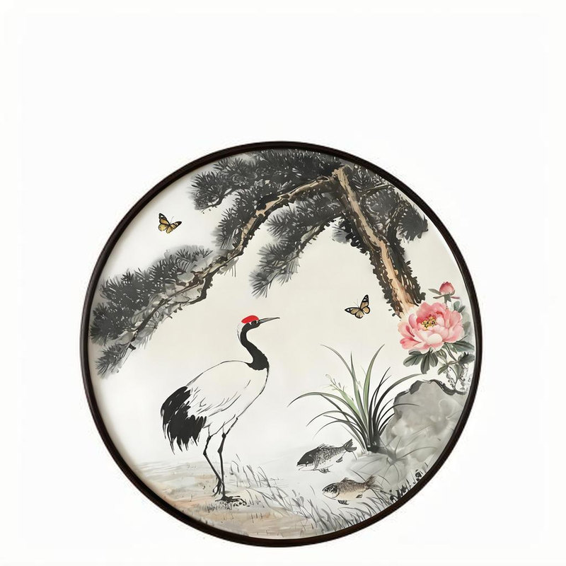 实木圆形新中式画框国画十字绣卡纸装裱木框客厅挂墙圆框油画外框