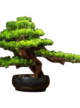 仿真迎客松植物盆景玄关新中式客厅花架办公室茶室摆件禅意装饰品