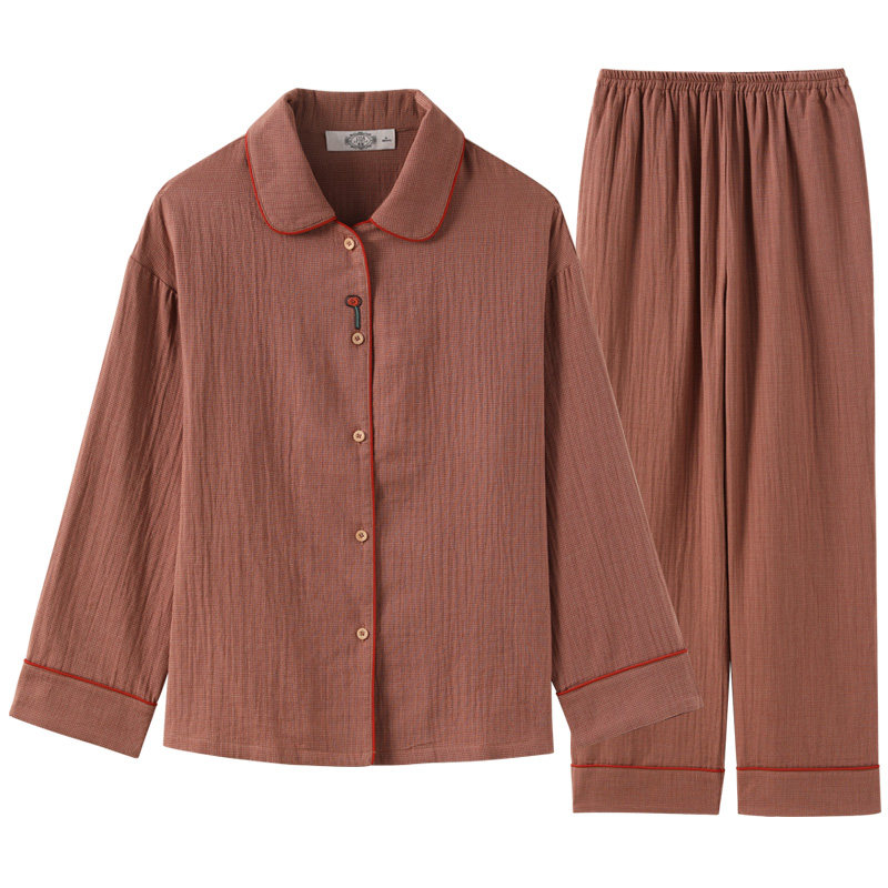 美标2025春秋新款双层棉纱纯棉睡衣套装女可外穿休闲全棉家居服夏