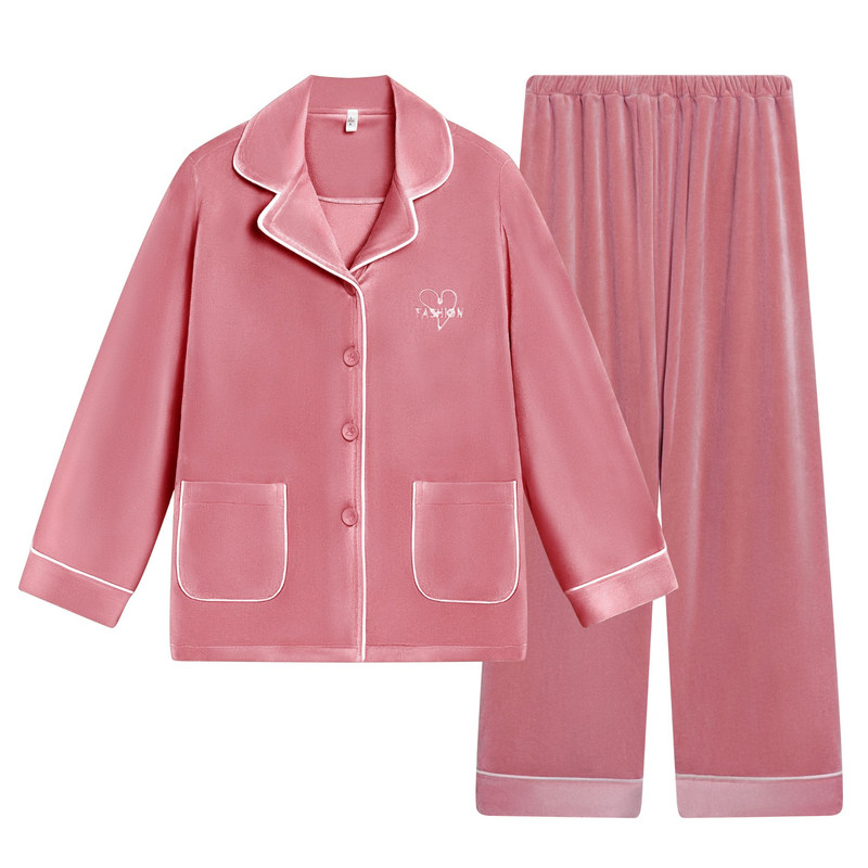达芬奇密码2026海岛绒爱心嫣红色睡衣女长袖秋冬家居服保暖套装