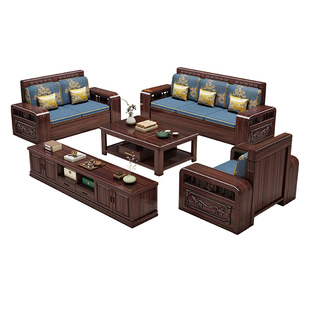 新中式实木沙发紫金檀木小户型客厅家用冬夏两用直排储物贵妃沙发