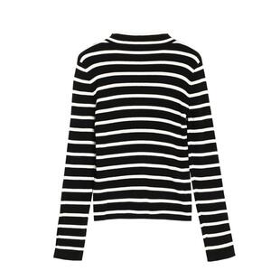 Lavinia2025秋冬新款黑白撞色半圆领羊毛混纺条纹针织衫女R47Z136