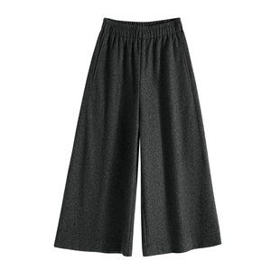 毛呢七分阔腿裤女秋冬季加厚2026新款外穿靴裤休闲老钱风八分裤子