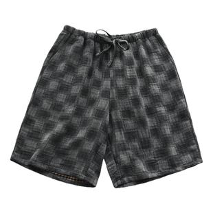 无印风格子提花睡裤男夏季纯棉纱布薄款宽松大码可外穿家居短裤