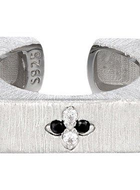 KREAM 925银 极简拉丝开口戒指男锆石十字方形个性指环女高级情侣