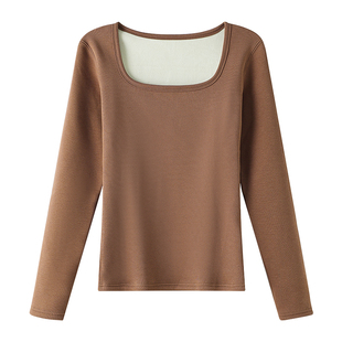 棉保暖长袖打底衫女士秋冬季加绒加厚发热内搭T恤上衣修身秋衣