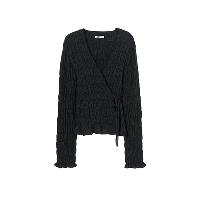 V领褶皱修身上衣设计师品牌