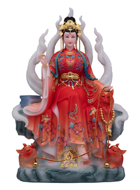 汉白玉九尾白狐神像桌面摆件