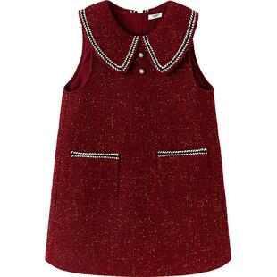 巴拉巴拉童装女童背带连衣裙2025冬装新款儿童小香风红色拜年服潮