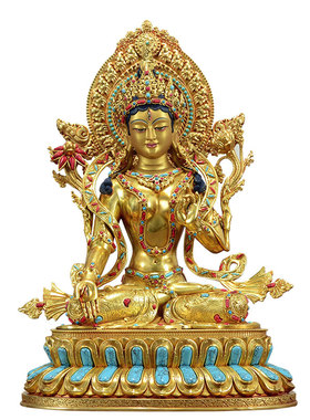 彩珠镶嵌白度母铜像摆件