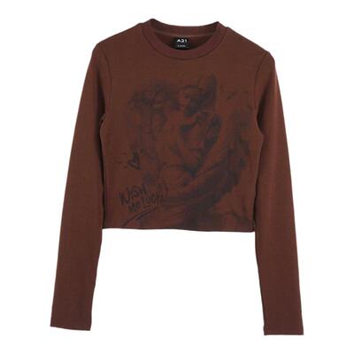 A21女装针织修身圆领长袖T恤